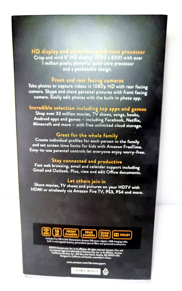 Amazon Fire HD 6 (4th Generation) 8GB, Wi-Fi, 6in Black BRAND NEW SEALED TABLET - Image 3 of 3