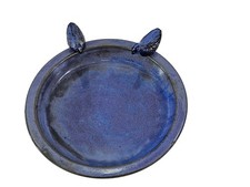 Vogeltränke mit zwei kleinen Vögelchen rund blau glasiert 30 cm