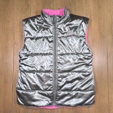 Harley Davidson gilet imbottito reversibile rosa pile argento metallizzato taglia 10/12