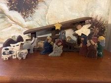 Primitive Nativity Stable Holy Family Wise Men Angel 12 Piece Set
