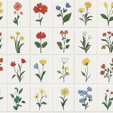 10PCS Hand-Drawn Tiles Floor Tiles Peel 12x12 Inch Multicolor Line Art Flowers