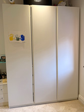 White 3 Door Freestanding Wardrobe, 3 Drawers, Shelves & Hanging Rail