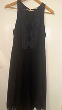Sandro Black Sleeveless Pleated Lace Lined Knee Length Zip Back Dress 2 (UK 8)