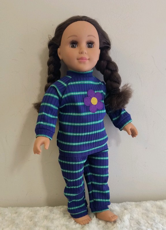 PAJAMAS~Knit Stripe~Flower Trim~handmade to fit 18" AmericanGirl or similar doll