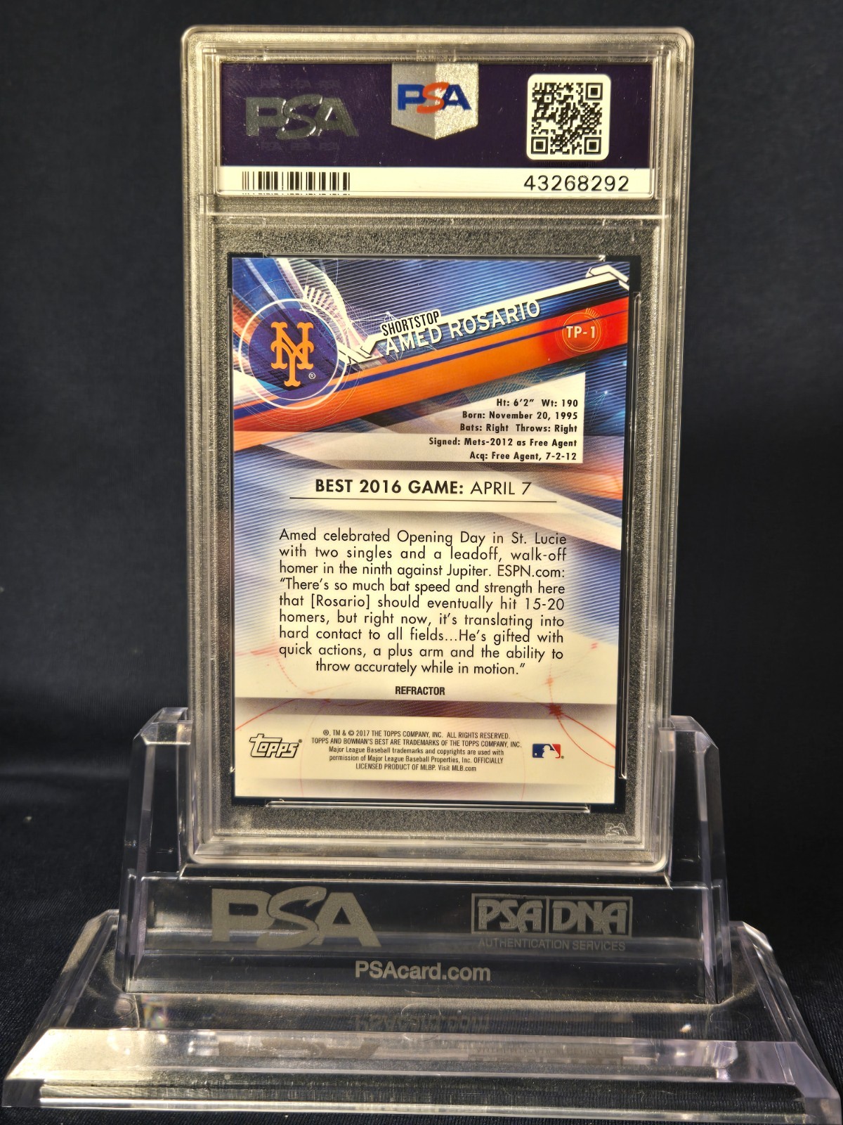 2017 BOWMAN’S BEST AMED ROSARIO ORANGE REFRACTOR #TP-1 PSA 10 02/25!!! view 2