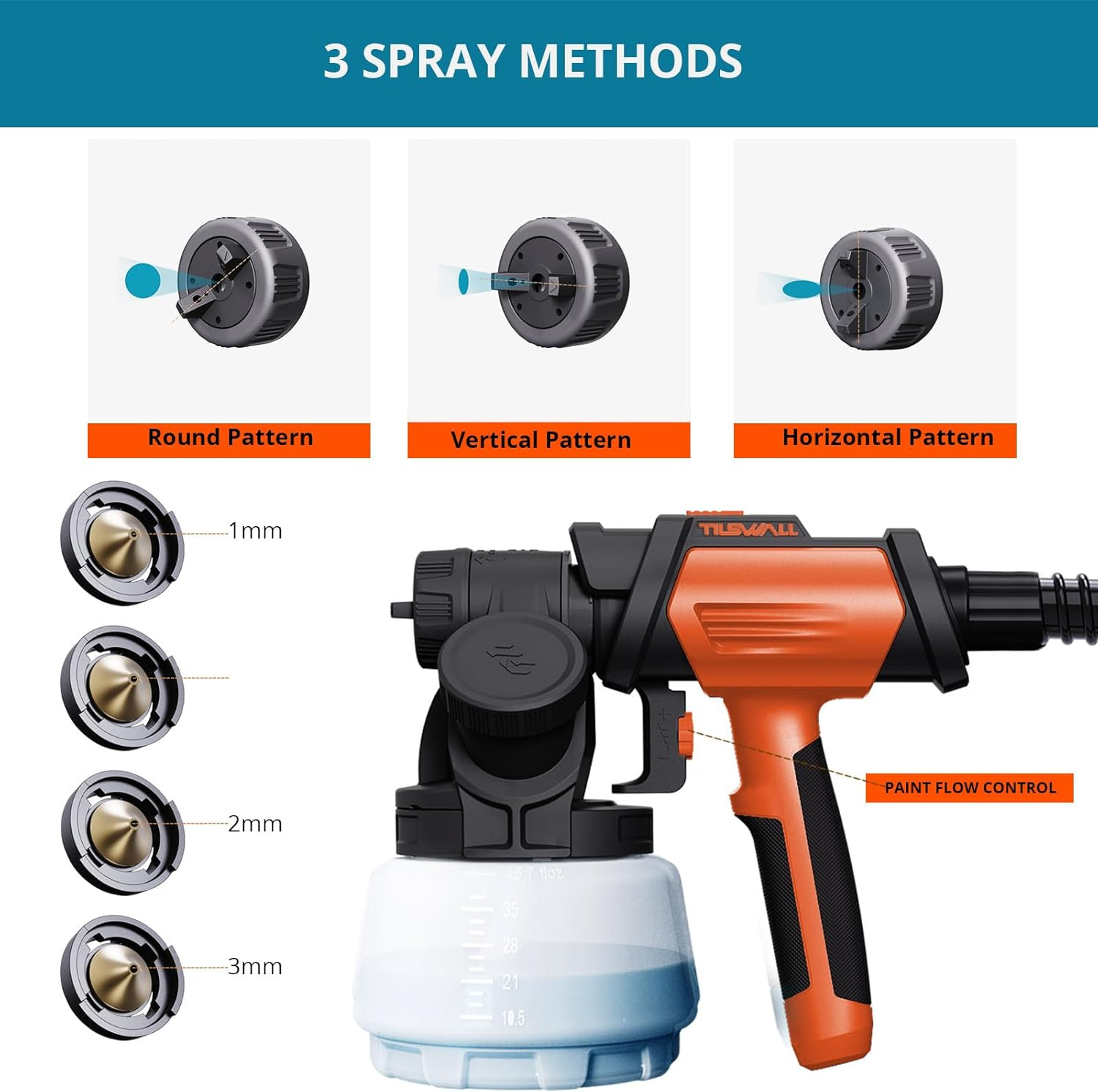 Paint Sprayer 800W HVLP Spray Paint with 1300ml Container, Electric Paint