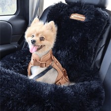 NEW 170-Pelsbarn Fluffy Plush Raised  SM/MD  Dog Safety Car Seat Bed-BEIGE/GRAY
