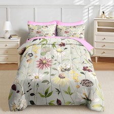 7 Pcs Comforter Set Queen Size, Flower Summer Spring Bedding Set for Kids and...