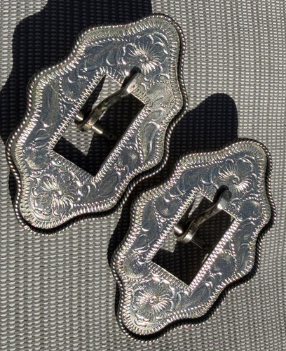 2 Vintage Silver Western Bridle Buckles for Chaps, Leather Handbag, Headstall...