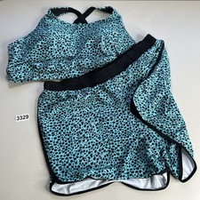 Women  s 2 Piece Swimsuit Set Blue Animal Print Padded Top Swim Short Bottom 22W