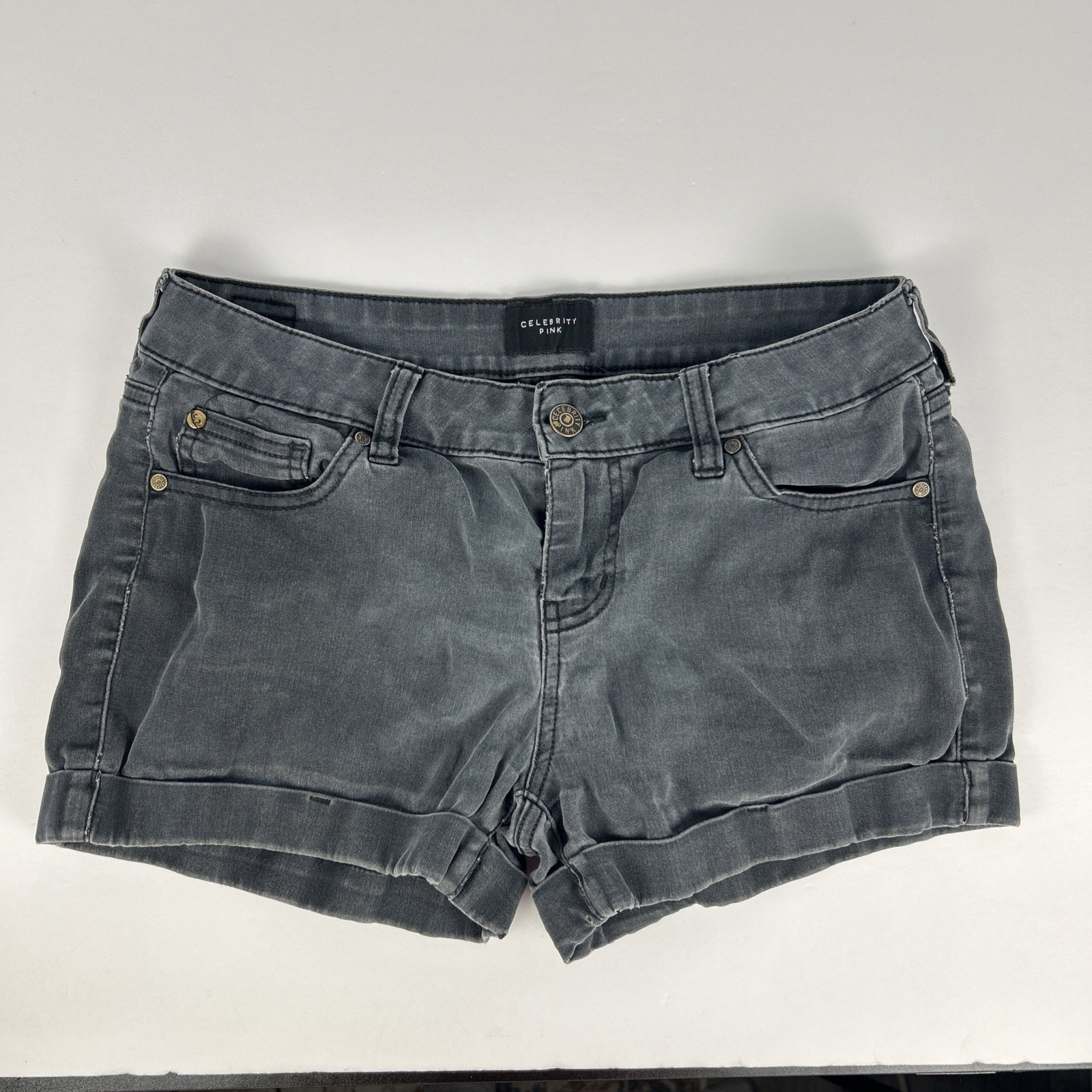 Celebrity Pink Shorts Size 5/27 Womens Juniors Stretch Mid Rise Dark Wash Black