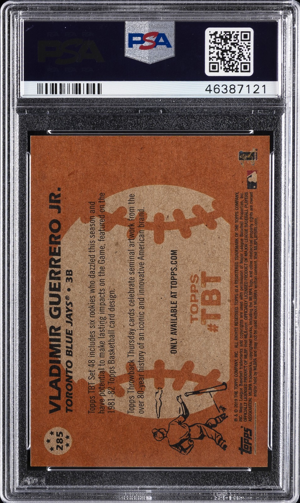 2019 TOPPS THROWBACK THURSDAY #285 VLADIMIR GUERRERO JR. ROOKIE RC PSA 10 view 2