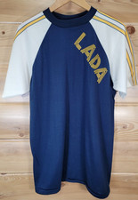 VTG 80s LADA Soccer Style Blue Mesh Ringer T Shirt Men Large NEW