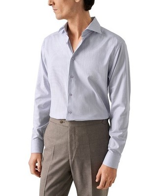 Eton Slim Fit Semi Solid Shirt Men's 44 17.5 Pink Button Closure Long Sleeves
