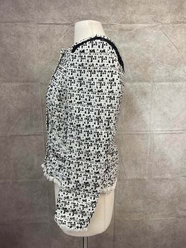 ARK & CO. Women’s Grey Tweed Knit Fringe Snap-Up Lined Blazer Jacket Size M - Picture 2 of 6