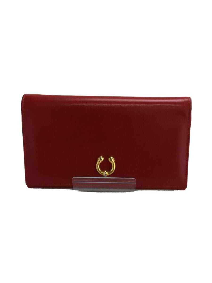 Auth Gucci Fold Purse Old Long Wallet Horseshoe Red Leather Italy