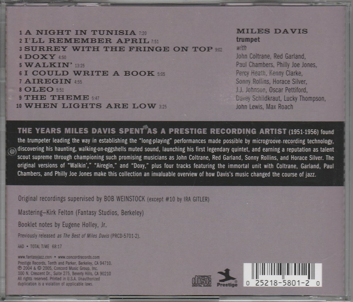 Miles Davis, Trumpet, Jazz CD, 10 tracks, Prestige