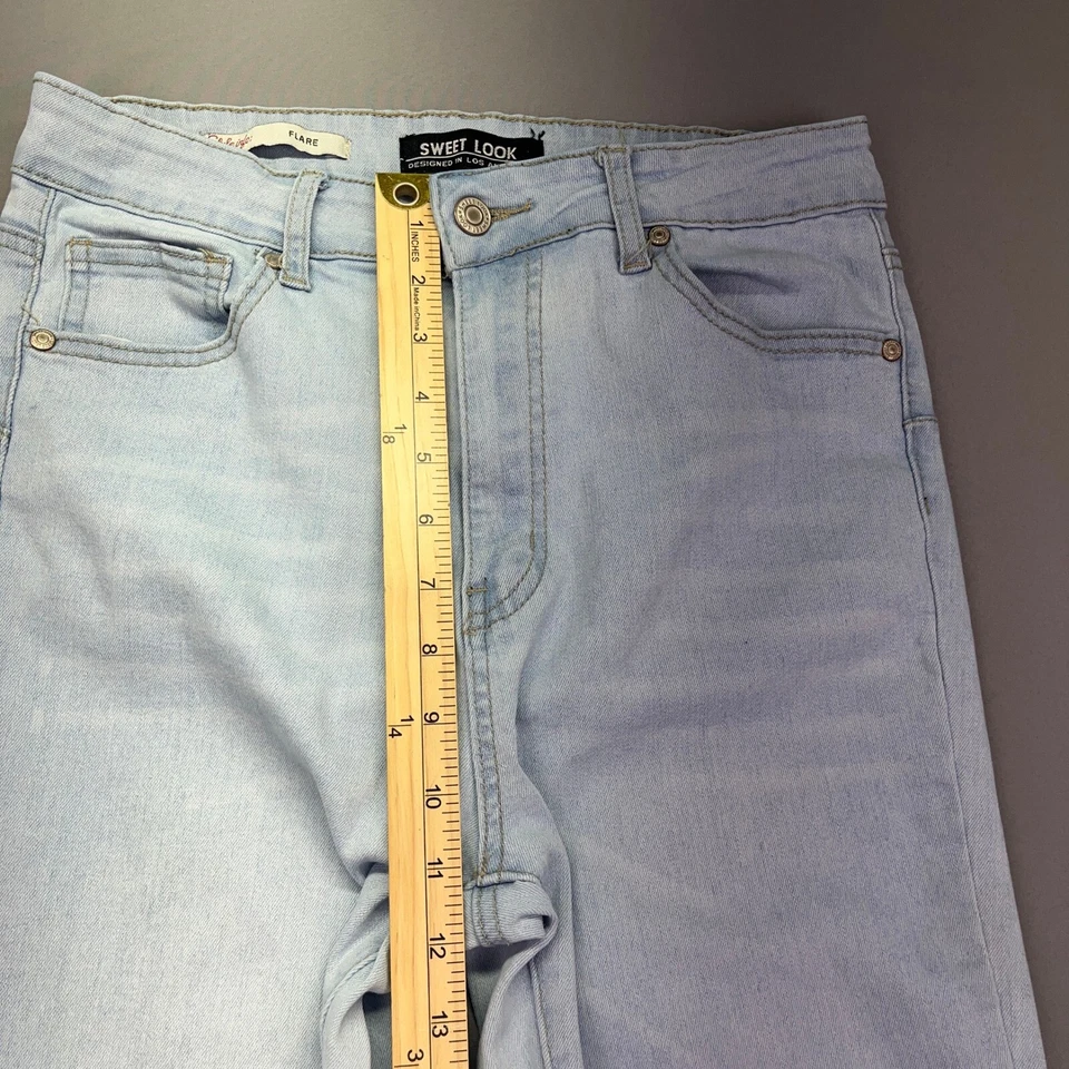 Sweet Look Flare Jeans Light Wash Denim High Rise Bell Bottoms Size 9 Fits 28" - Image 3 of 4