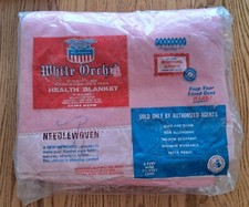 Vtg White Orchid Pink 72X90 Twin/Full Poly/Rayon Blanket Trim NOS Made In USA