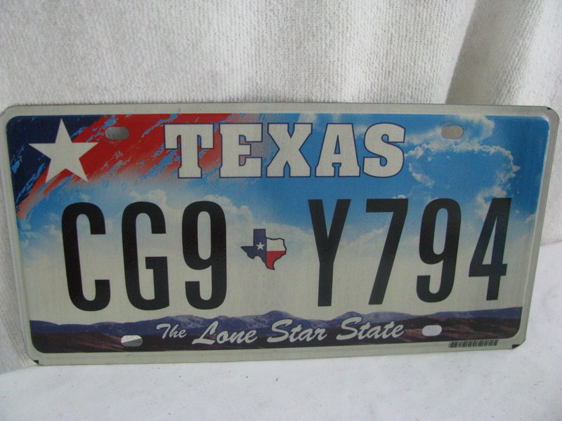 license plate-  Texas - more than 3 years old