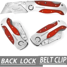 WORKPRO Quick-Change Utility Knife1PK/2PK/3PK Wood Grain Handle Back Lock w/Clip