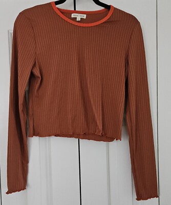 Moa Moa Long Sleeve Baby Tee, Women's Size L, Rust NEW MSRP $28