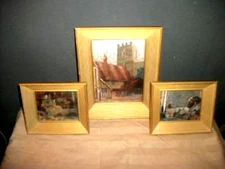 MID CENTURY ENGLISH LASER PRINTS FOIL ABBEY ENGLISH COTTAGE SET 3 WOOD FRAMES