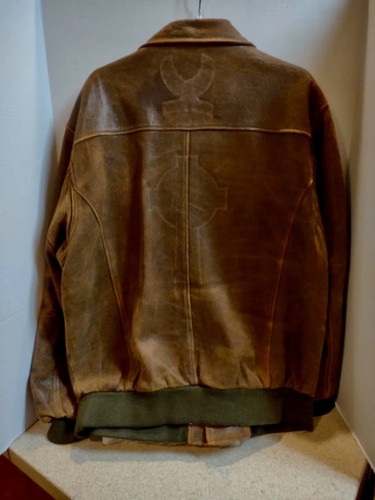 Vintage Leather Brown Bomber Jacket motorcycle Men's XL soft military * READ* - Picture 9 of 12