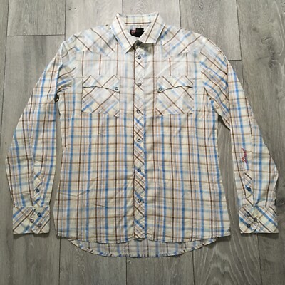 Diesel Hemd Medium Herren Beige Baumwolle Perlen Snap Up Karo Western Style 