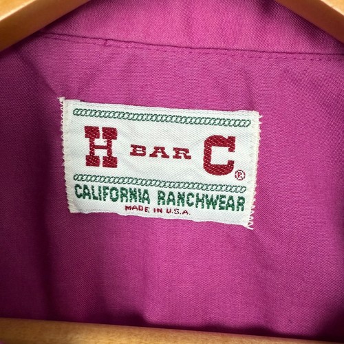 Vintage H Bar C Shirt Mens Large Magenta Pearl Snap Button Western Ranch 70s L - Picture 2 of 11