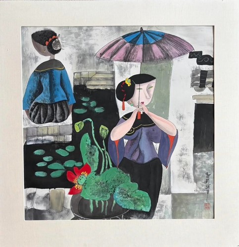UNBEKANNTER ASIATISCHER KÜNSTLER Original Aquarell um 1995 - Bild 2 von 3