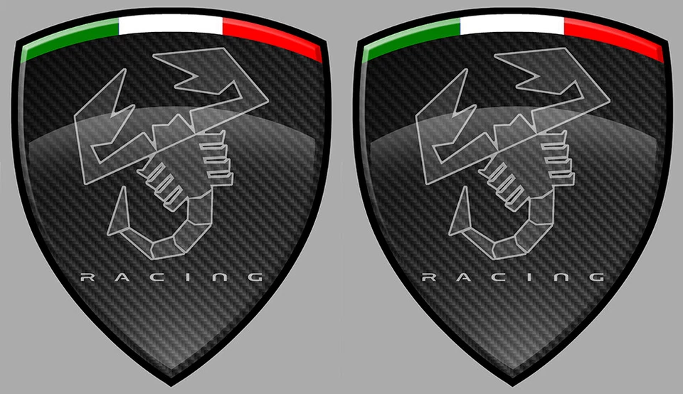 2 x ECUSSONS ABARTH FIAT 500 RACING ITALIE AUTOCOLLANT STICKER RACING 8cm AB069