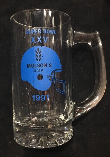 Super Bowl XXV 25 1991 Bills Vs New York Giants 2 Beer Glass Mug Set Molson Nfl - Picture 5 of 5
