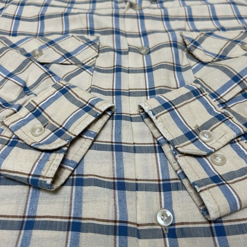 Vintage Big Mac Men's XL Tan Blue Plaid Long Sleeve Flannel Button-Up Shirt - Picture 5 of 9