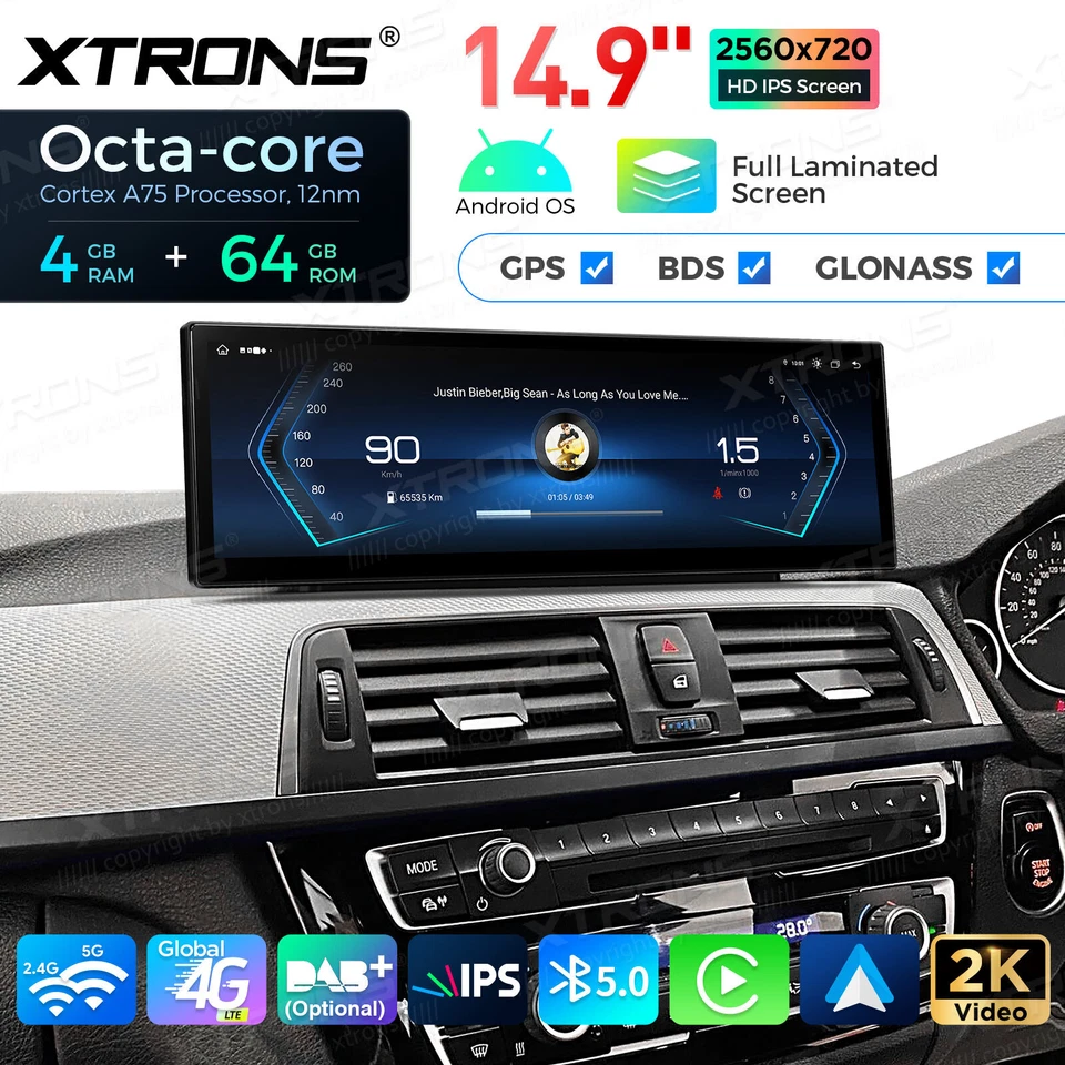 14.9" Android 14 4+64G Car Stereo GPS CarPlay RHD For BMW 3/4 Series F30-F36 EVO - Image 2 of 4