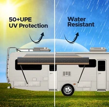 SunWave RV Awning Replacement Fabric 14' (Actual Width 13'2") Brown Stripe(open)