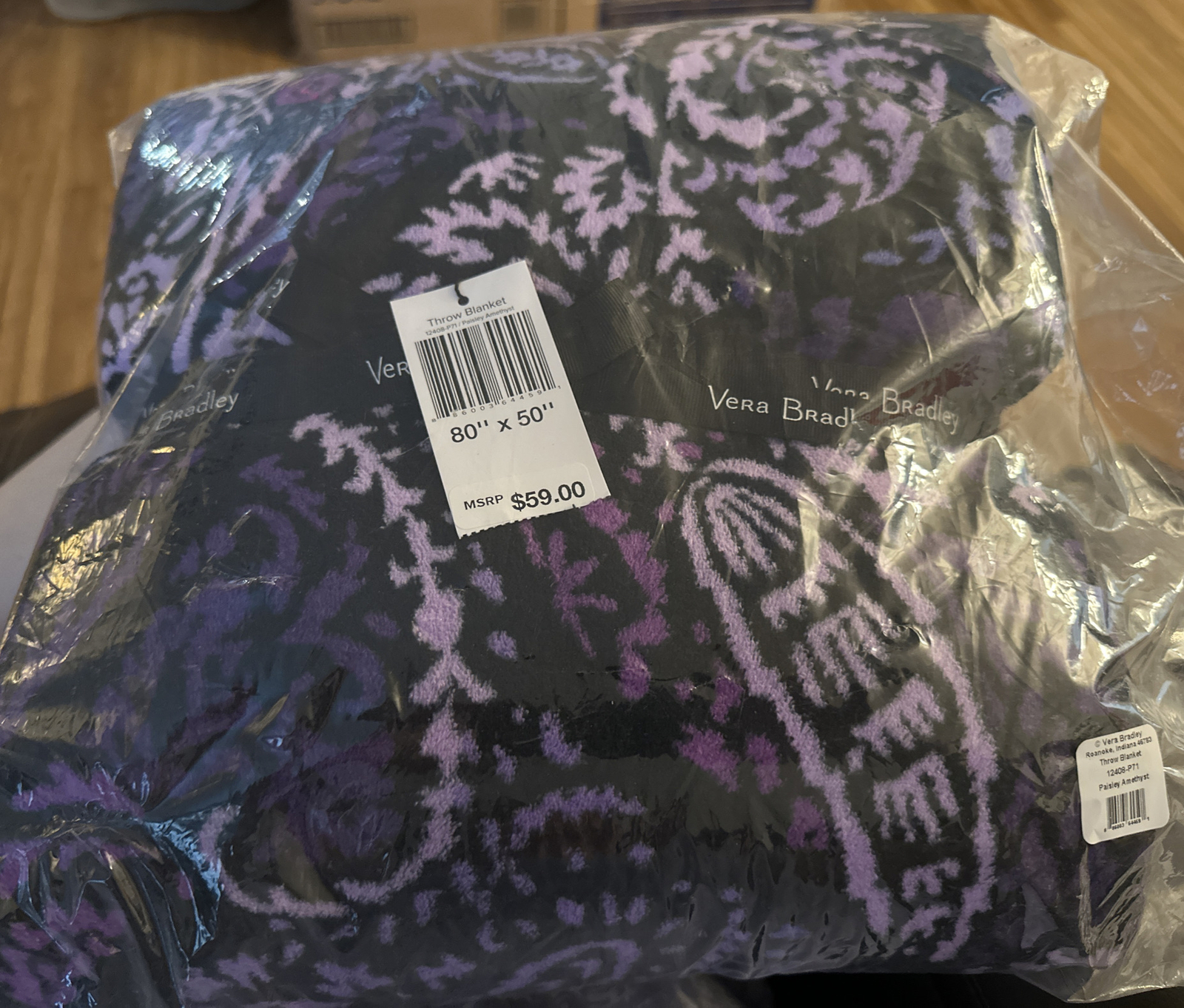 Vera Bradley 80x50 Plush Throw Blanket Paisley Amethyst Print Purple