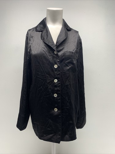 Sleeper Sleep Shirt Silk Button Down Long Sleeve Collared Blouse Black Size XS