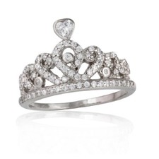 Sterling Silver Tiara Crown CZ Stones Ladies Ring