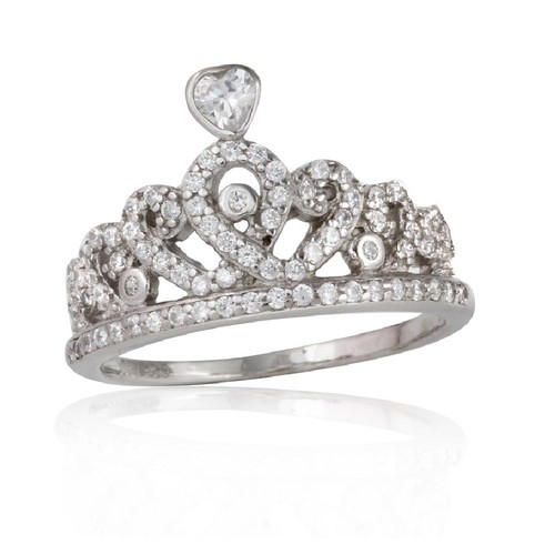 Bague Couronne Argent 925 & Diamants Pave - Fait Main - Taille Sur Demande - Neuf