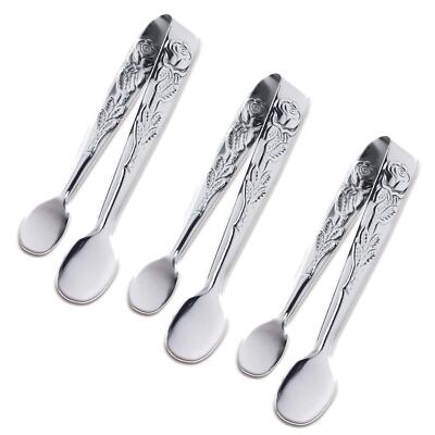 3PCS Mini Serving Tongs 4Inch Rose Stainless Steel Sugar Cube Tongs Sliver Sm...
