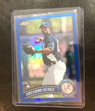 2011 Topps Chrome #198 Eduardo Nunez Blue Refractor Rookie Card 42/99 New York. rookie card picture