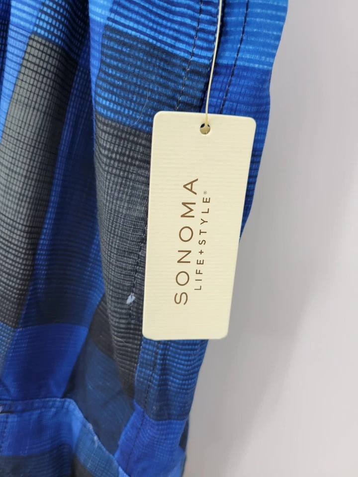 Maiô masculino Sonoma XXL 2XL azul preto xadrez tabuleiro curto baús de natação novo com etiquetas - Imagem 3 de 4