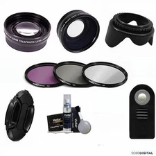  WIDE ANGLE LENS + ZOOM LENS + REMOTE +3 FILTERS FOR NIKON D3400 DSLR PRO HD KIT