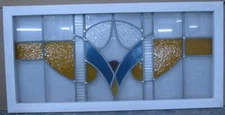OLD ENGLISH LEADED STAINED GLASS WINDOW TRANSOM ABSTRACT 35 1/2" x 17 1/4"