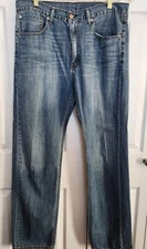Levis Jeans Mens 36x34 (34x32) Blue Straight Leg Medium Wash Denim Whiskering 
