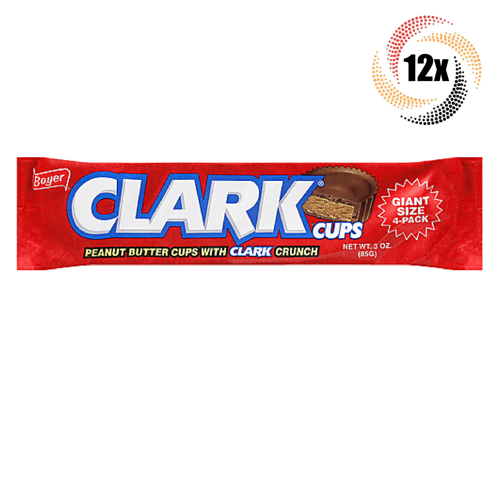 12 упаковок стаканчиков с арахисовым маслом Clark и хрустящими конфетами | по 4 стаканчика в каждом | 3 унции