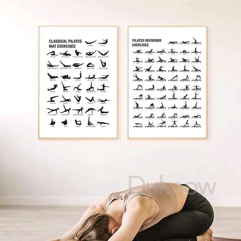 Pilates Workout Chart Poster Canvas Prints Yoga Room Wall Gym Home