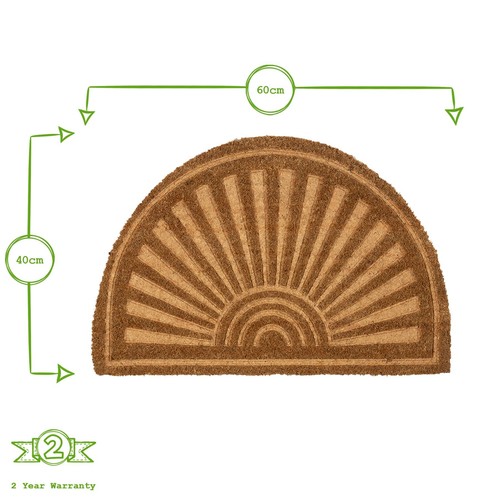 2x Coir Half Moon Door Mats Indoor Outdoor Mats 60 x 40cm