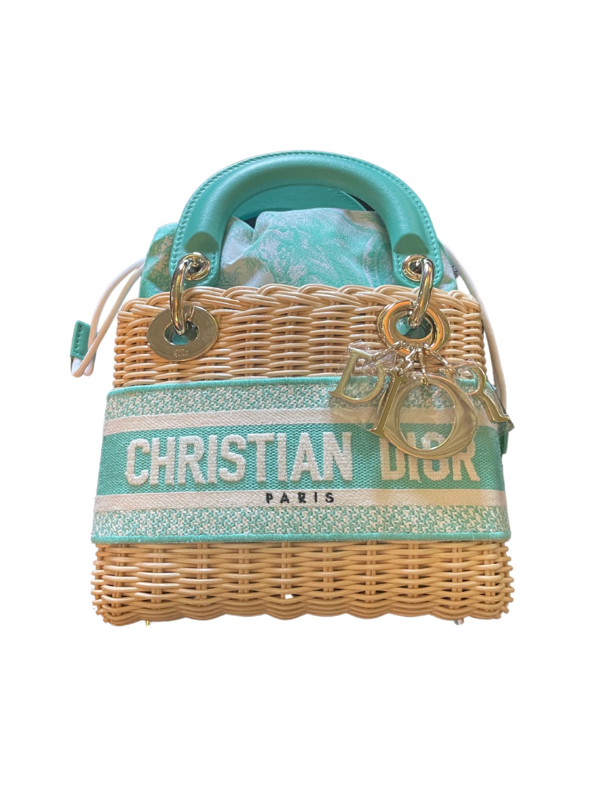 CHRISTIAN DIOR Lady Dior Mini Wicker Oblique Shoulder Bag Green